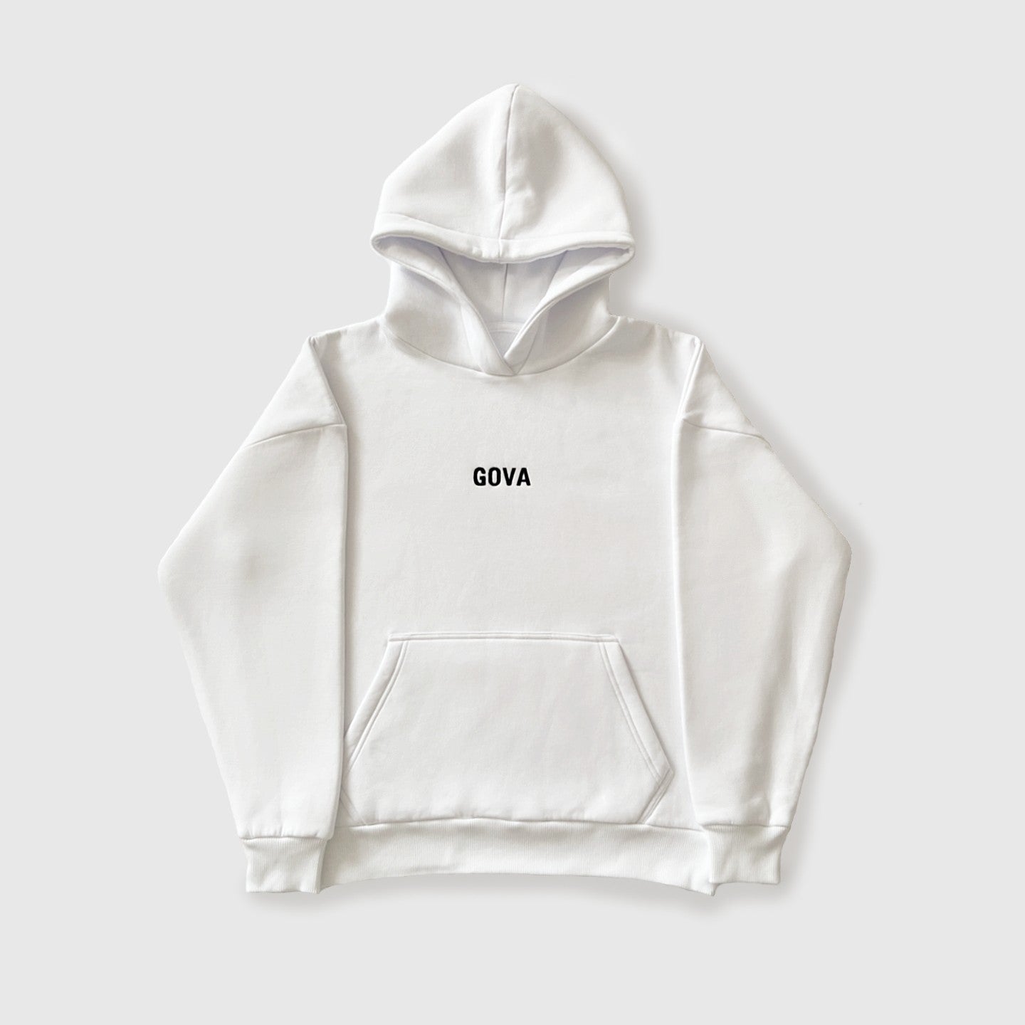 White soft cotton oversized hoodie with black logo.