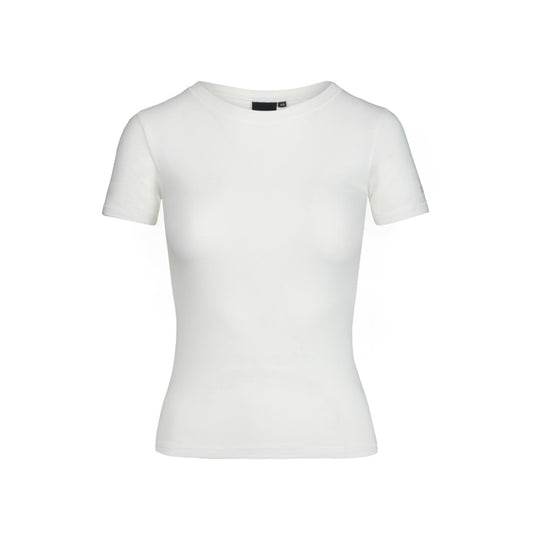 Basic white women's fitted short sleeve t-shirt.