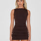 Double Layered Boat Neck Super Shaping Mini Dress in Americano