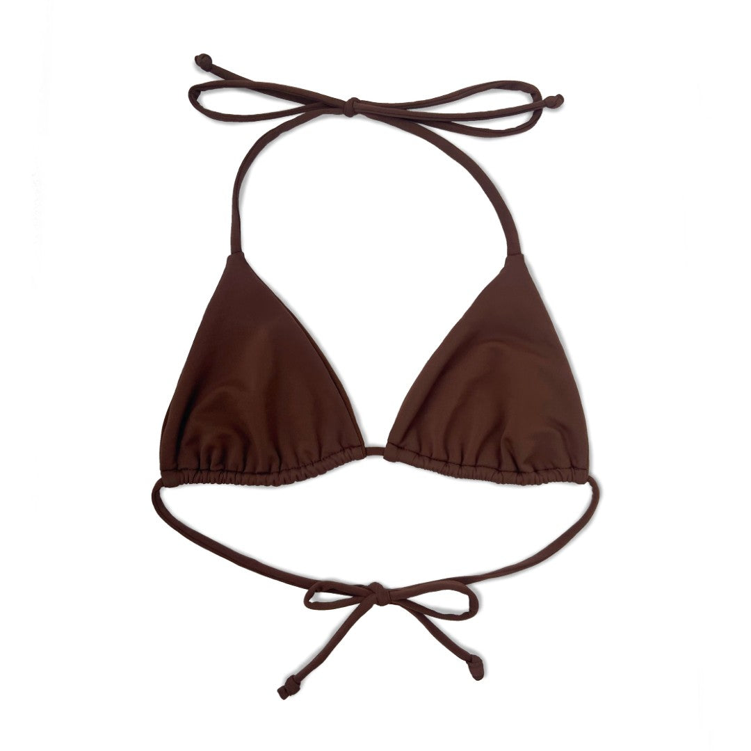 Brown triangle string bikini top in Espresso