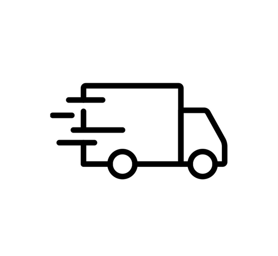 Black and white icon of a truck facing the right direction.