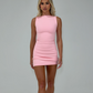 Double Layered Boat Neck Super Shaping Mini Dress in Raspberry Sorbet